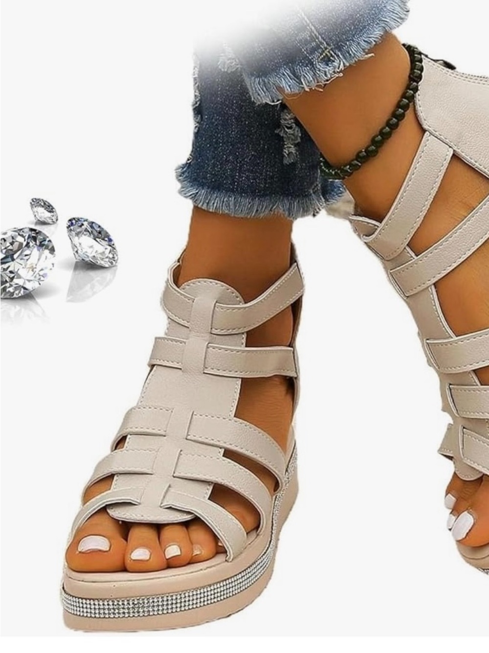 Women’s Light Beige Strappy Gladiator Platform Sandals